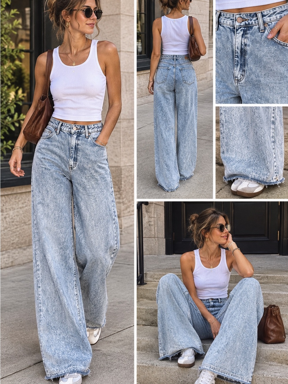 Wrangler x Free People Light Blue High-Rise Acid Wash Barrel Jeans